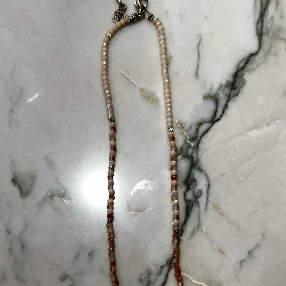 Tassel long beaded necklace statement jewelry peachy tones pre loved - Picture 2 of 5